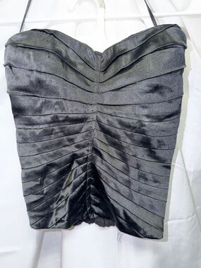 bebe Black Strapless Pleated Satin Mini Skirt